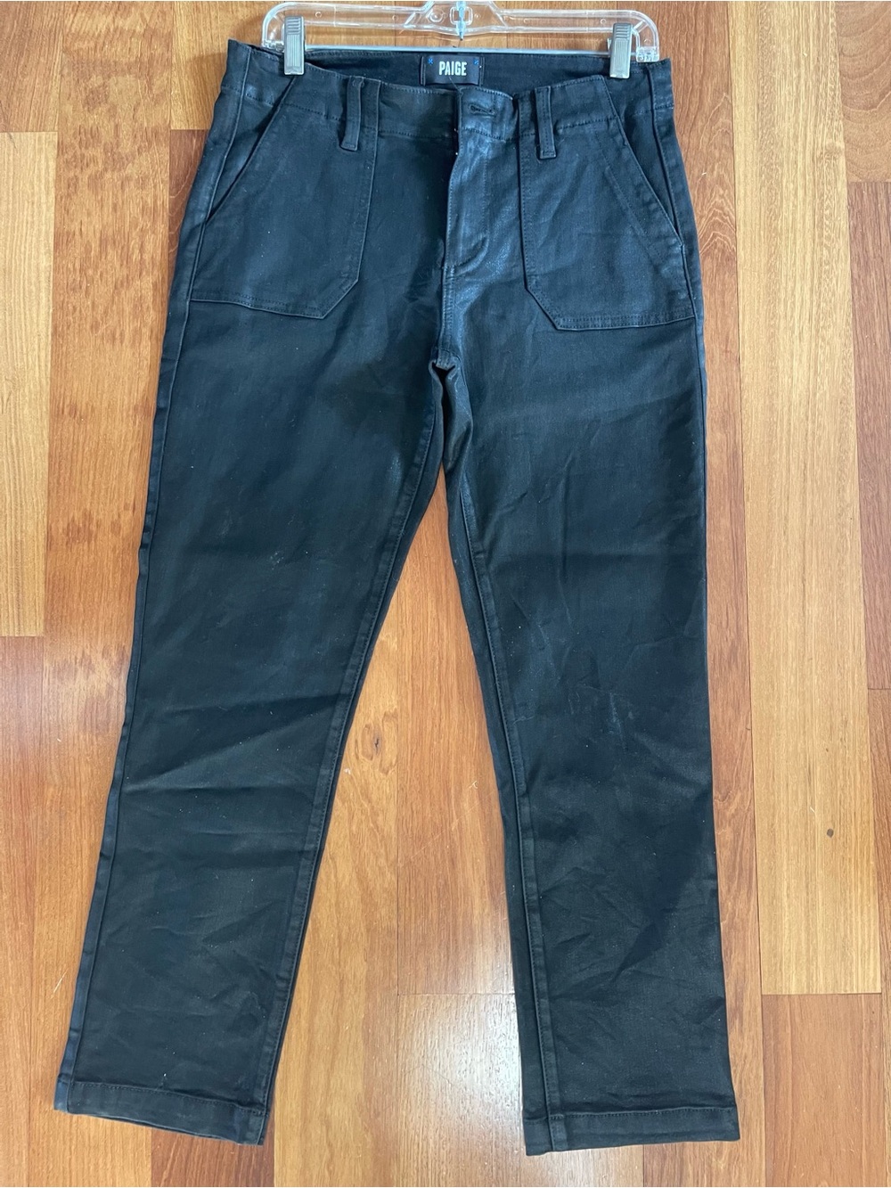 PAIGE Black Coated Women's Mayslie Straight-Leg Pants